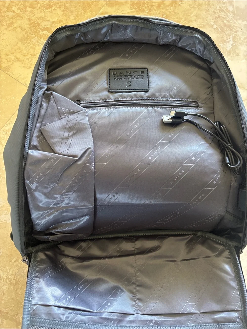 Bange Black and Gray Commuter Backpack -Everyday Carry with USB charging port